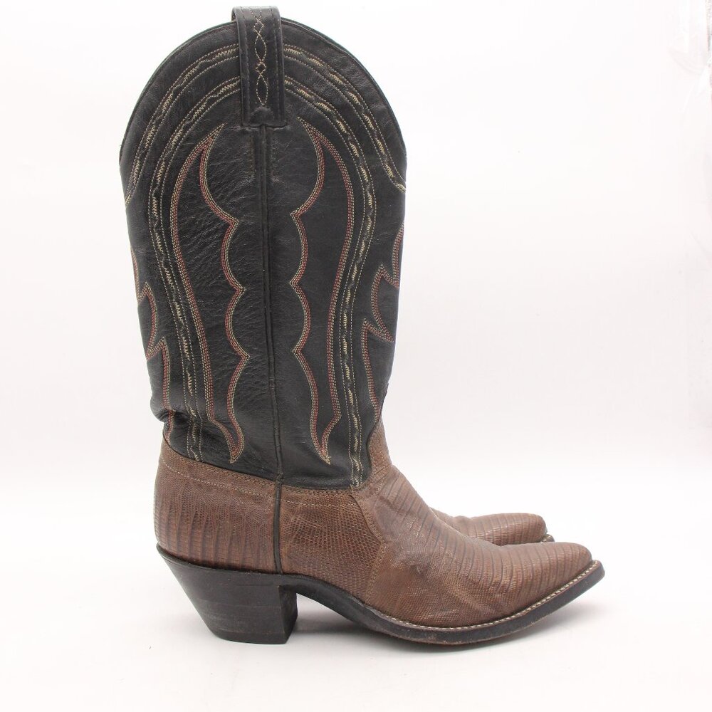 J Chisholm Women's 6 M Handcrafted in USA Dark Brown Lizard Leather Cowboy Boots